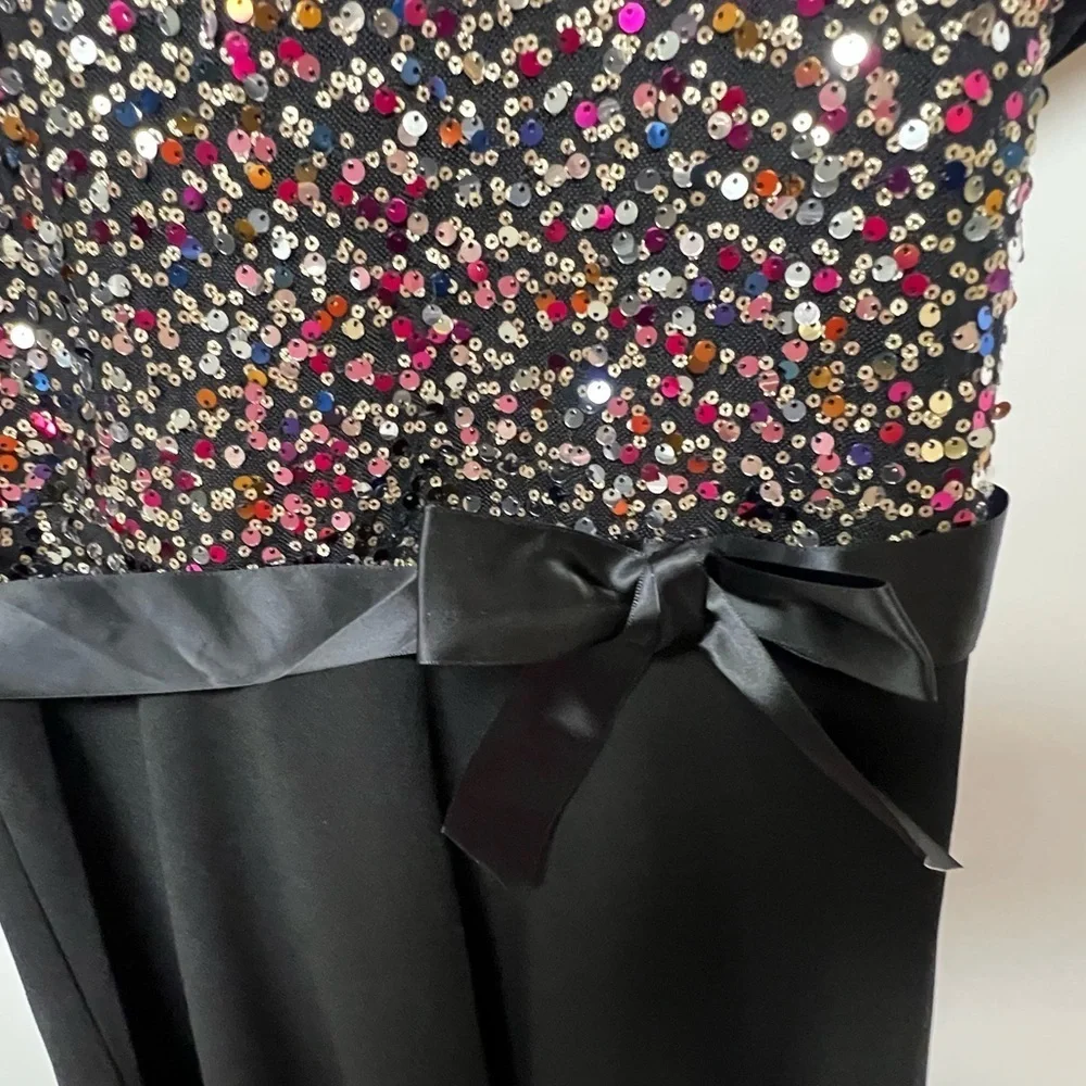 THREE PINK  HEARTS  BLACK W/MULTI-COLORED SEQUINS HOLIDAY OR PARTY DRESS.  XL